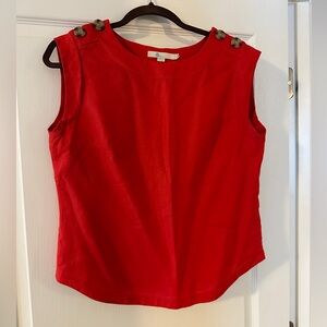 Boden Red Sleeveless Linen Top with Button Accents.  Like New.  Size 6 US